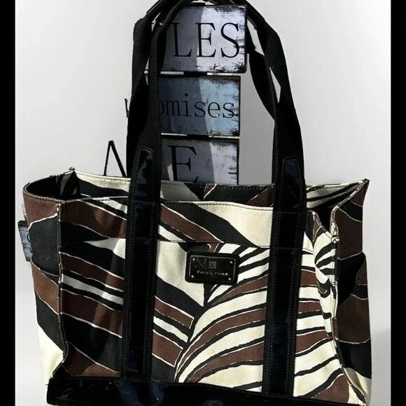 Trina Turk Canvas Brown/Black Tote - Picture 3 of 9